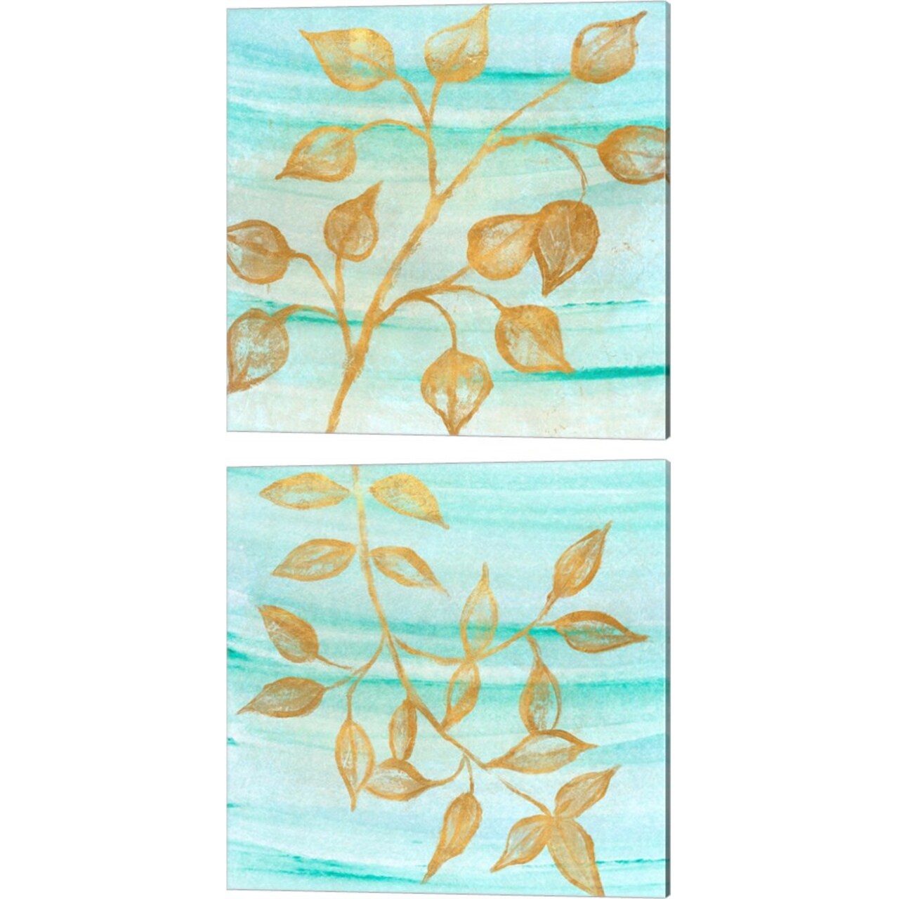 Gold Moment of Nature on Teal by Michael Marcon 14" x 14" Canvas Wall Art (Set of 2)